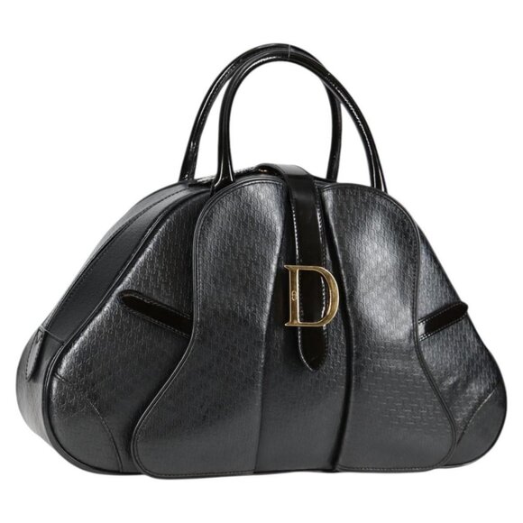 Christian Dior Double Saddle bag Trotter Canvas Hand Bag Black Auth 119836A - Picture 1 of 16